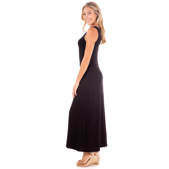 NWT - Black Ribbed Knit Scoop Neck Maxi Dress - Large - Picture 3 of 5